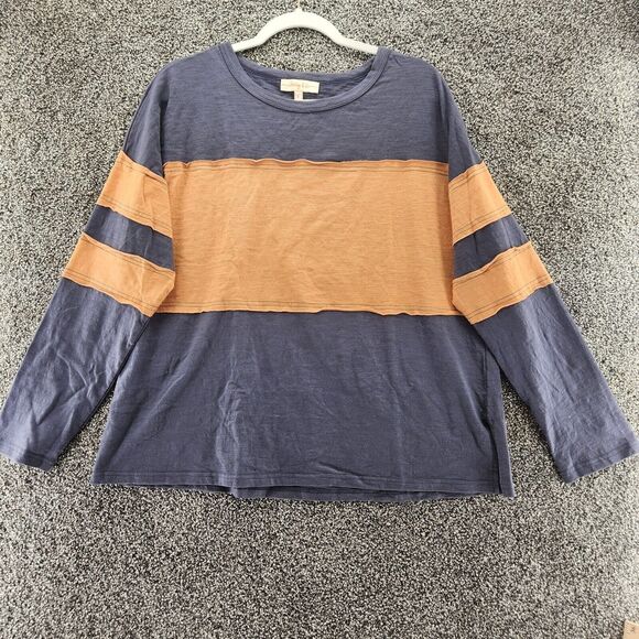 Hailey & co small 100% cotton striped gray gold long sleeve t-shirt 28.9670 - Picture 1 of 6